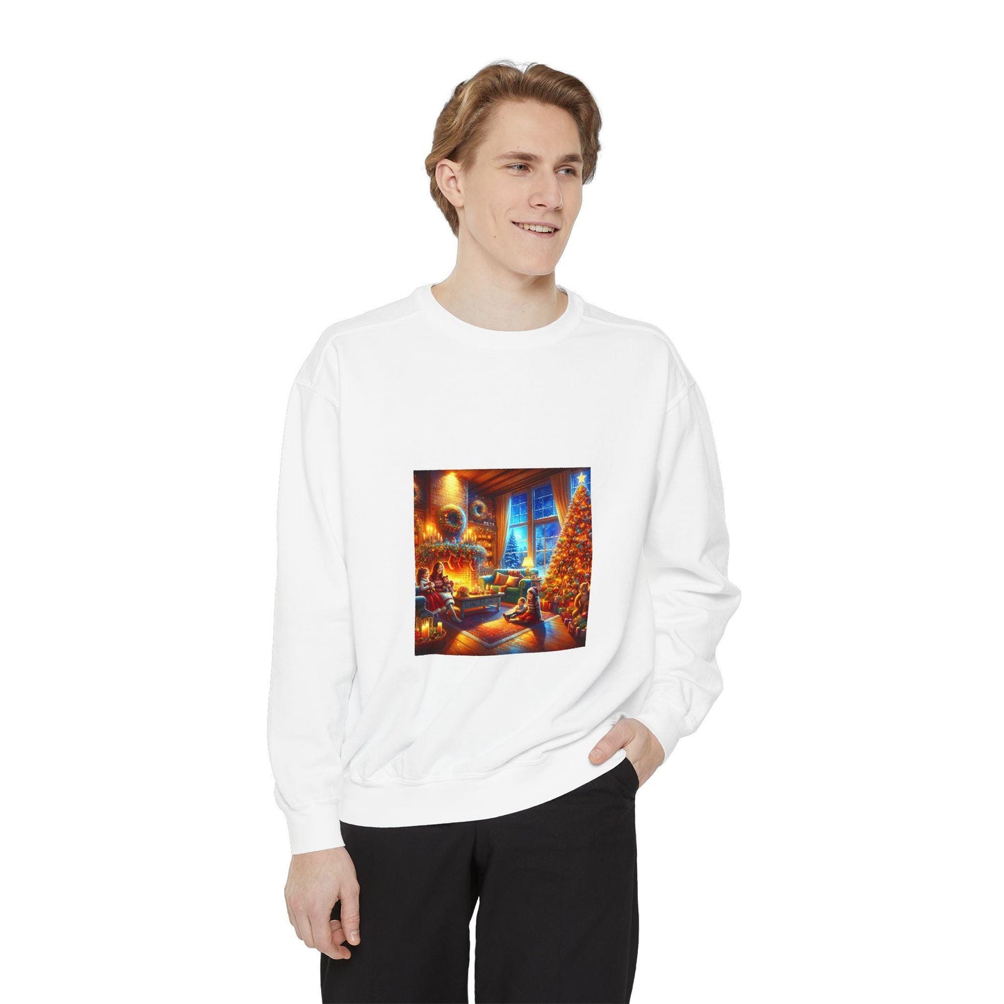 Vintage Inspired Garment-Dyed Unisex Sweatshirt - Merry & Bright Christmas Design with Holly Jolly Charm