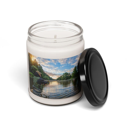Relaxing Lake-Scented Soy Candle: 9oz Fishing-Inspired Gift for Outdoor Enthusiasts and Anglers