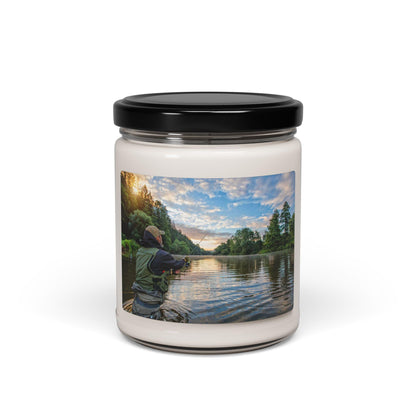 Relaxing Lake-Scented Soy Candle: 9oz Fishing-Inspired Gift for Outdoor Enthusiasts and Anglers