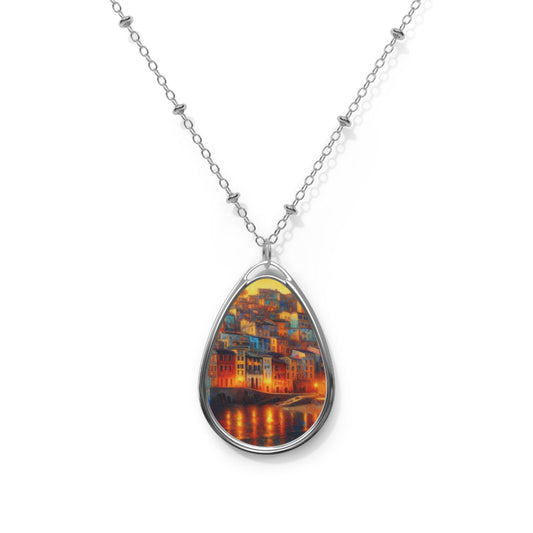 Cityscape Necklace Oval Pendant - Artistic Urban Skyline Jewelry for Modern Fashion Lovers, Unique Gift for Her - Toddcraft