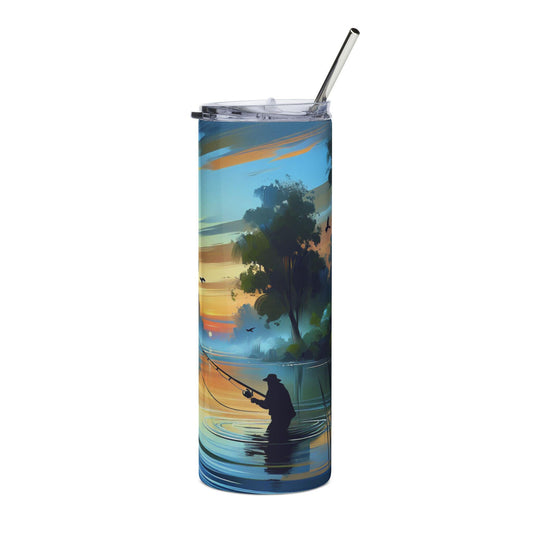 Fishing Lake Sunrise Stainless Steel Tumbler 20oz  Insulated Travel Mug for Outdoor Fishing Lovers, Vacuum Coffee Cup, Durable & Leak-Proof - Toddcraft