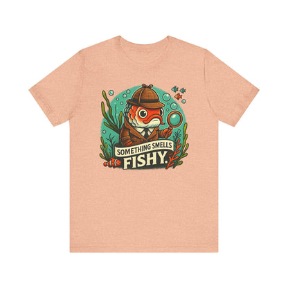Something smells fishy Unisex Jersey Short Sleeve Tee Fish dressed up as a detective with a magnifying glass underwater fish swimming by. - Toddcraft