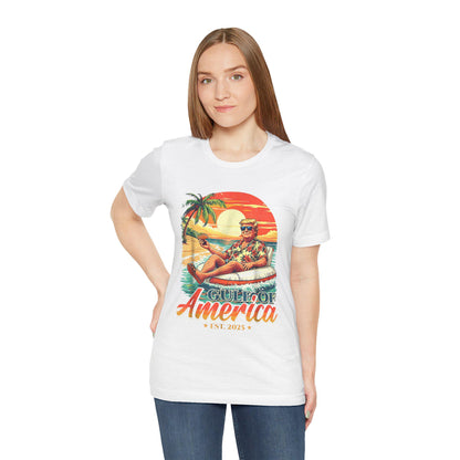President Trump Gulf of America T-Shirt Unisex Jersey Tee Sunset Palm Tree Sunglasses Innertube Short Sleeve - Toddcraft