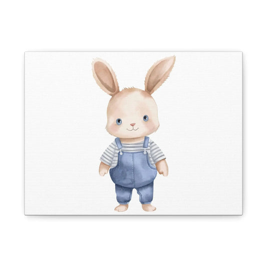 Nursery Wall Art Watercolor Infant in Overalls with Bunny Ears Matte Canvas Stretched 1.25" Kids Room Decor Baby Shower Gift - Toddcraft