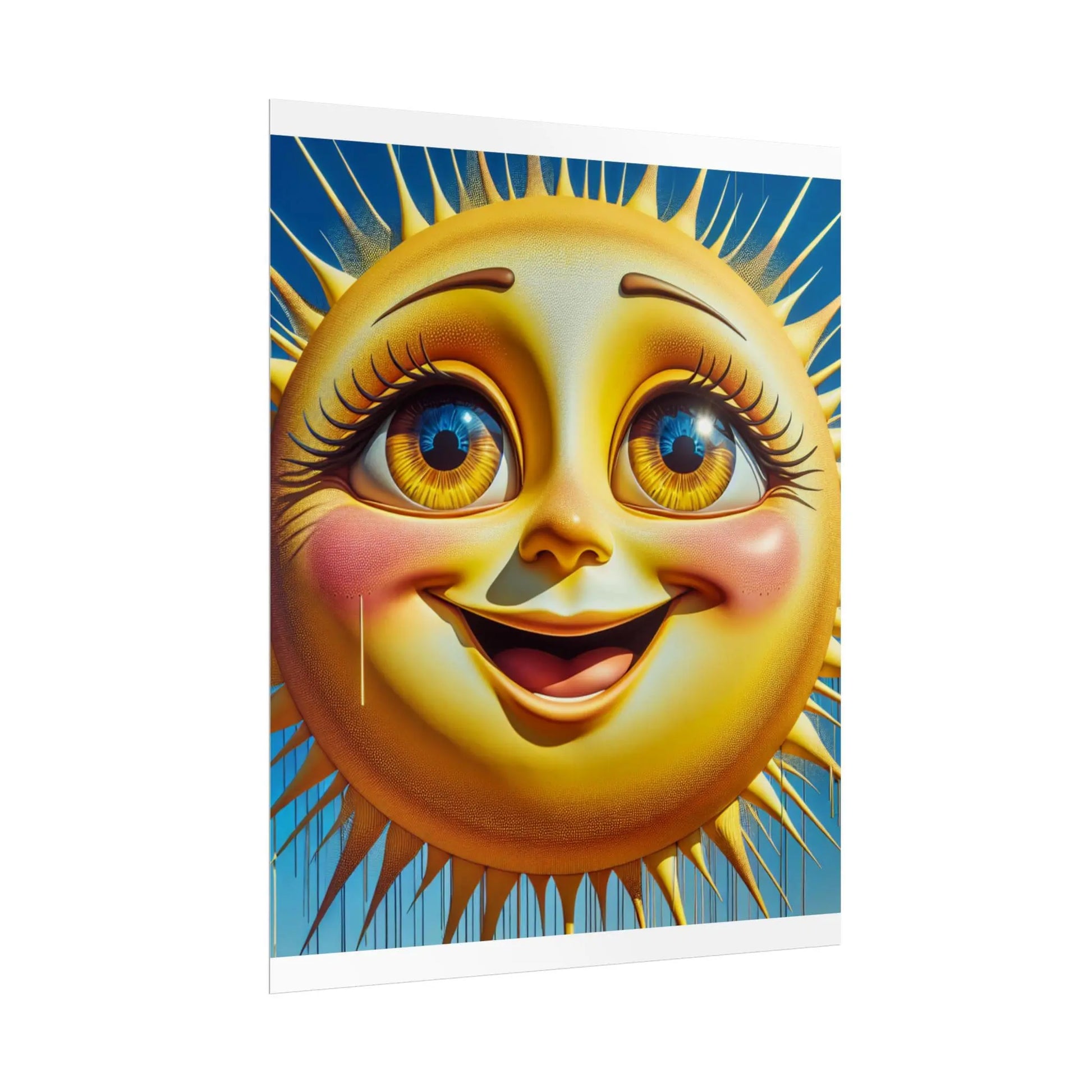 Happy Sun Rolled Poster - Bright Yellow Smiling Sun with Colorful Eyes Wall Art for Kids Room Decor, Cheerful Nursery Print - Toddcraft