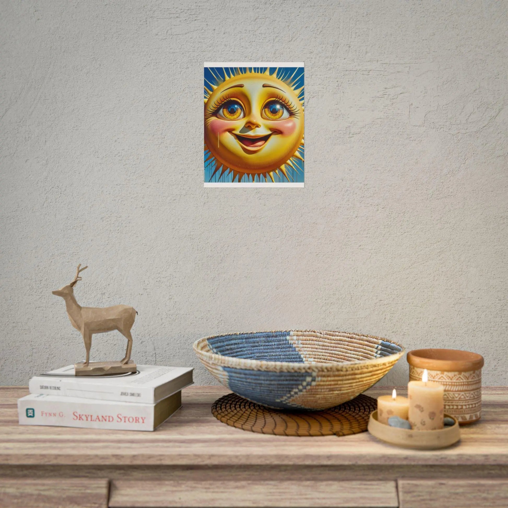 Happy Sun Rolled Poster - Bright Yellow Smiling Sun with Colorful Eyes Wall Art for Kids Room Decor, Cheerful Nursery Print - Toddcraft
