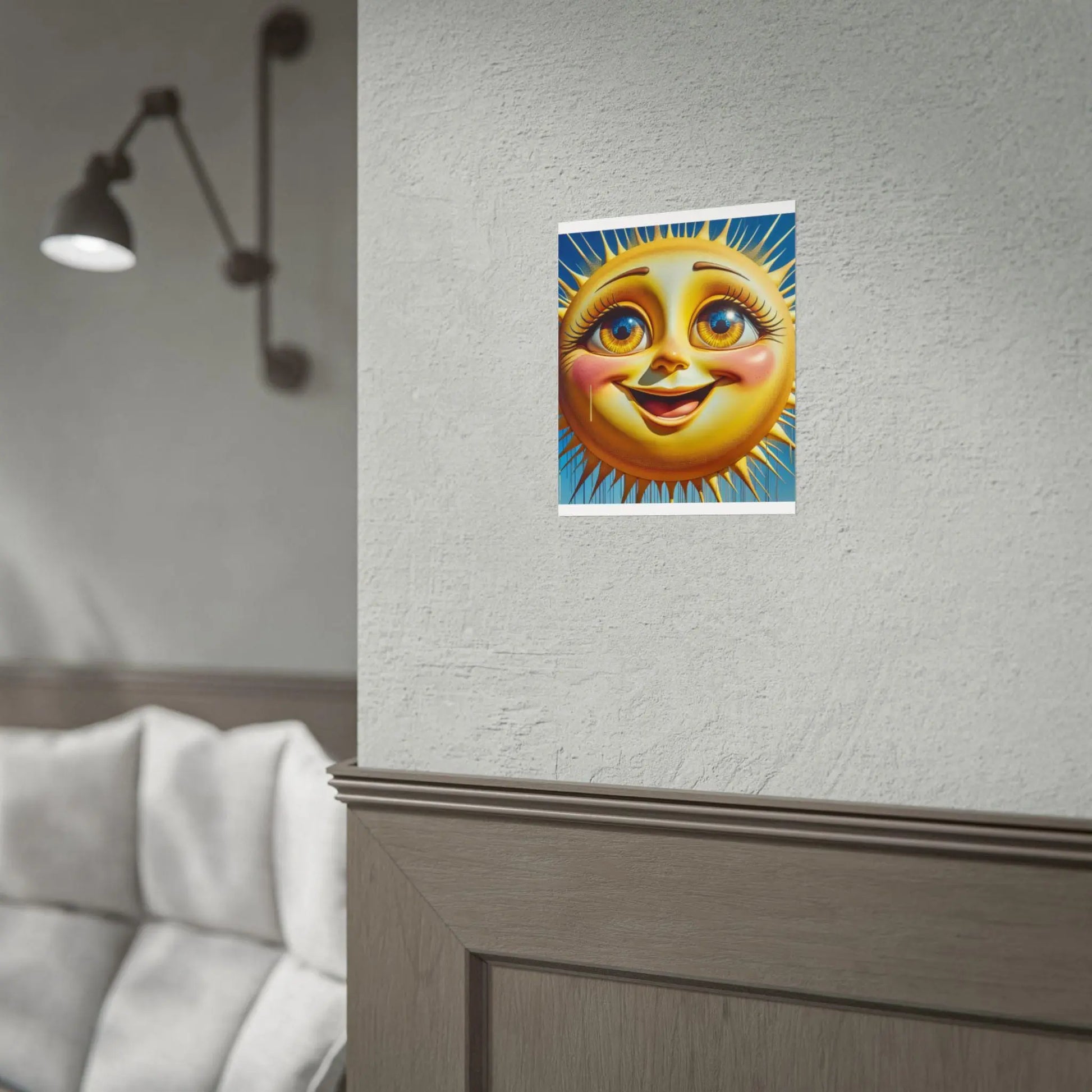 Happy Sun Rolled Poster - Bright Yellow Smiling Sun with Colorful Eyes Wall Art for Kids Room Decor, Cheerful Nursery Print - Toddcraft