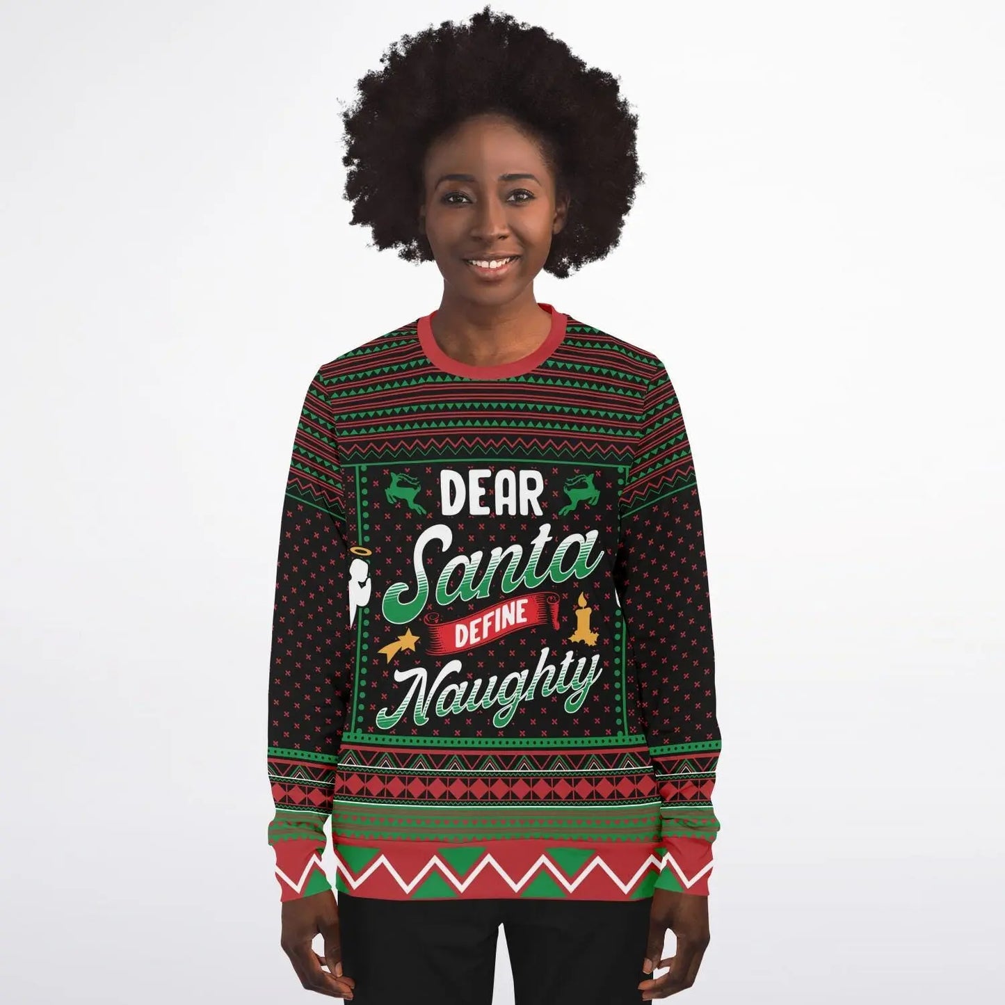 Naughty Dear Santa Sweatshirt Funny Colorful Christmas Gift for Family Holiday Subliminal Design Cozy Xmas Top - Toddcraft