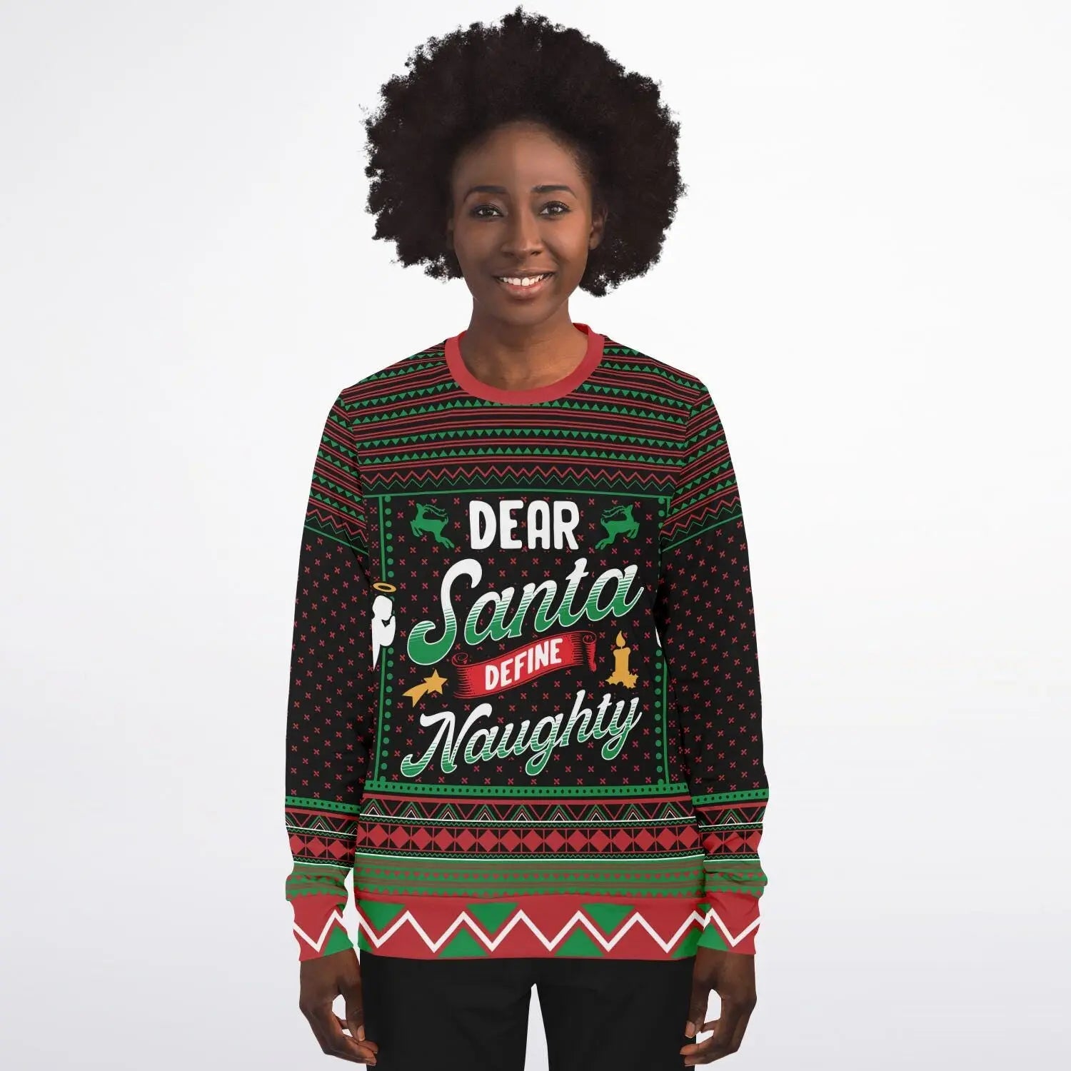 Naughty Dear Santa Sweatshirt Funny Colorful Christmas Gift for Family Holiday Subliminal Design Cozy Xmas Top - Toddcraft