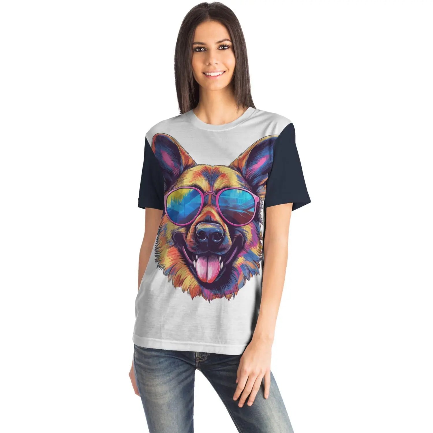 Cool German Shepherd in Sunglasses  Colorful   Vibrant Graphic T-Shirt for Sublimation - Toddcraft