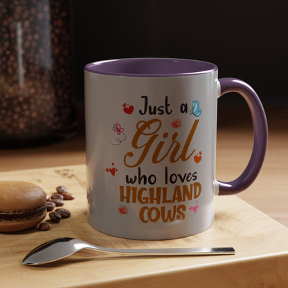 Highland Cow Coffee Mug for Women, Just a Girl Who Loves Highland Cows, Accent 11oz & 15oz Tea Cup Gift - Toddcraft