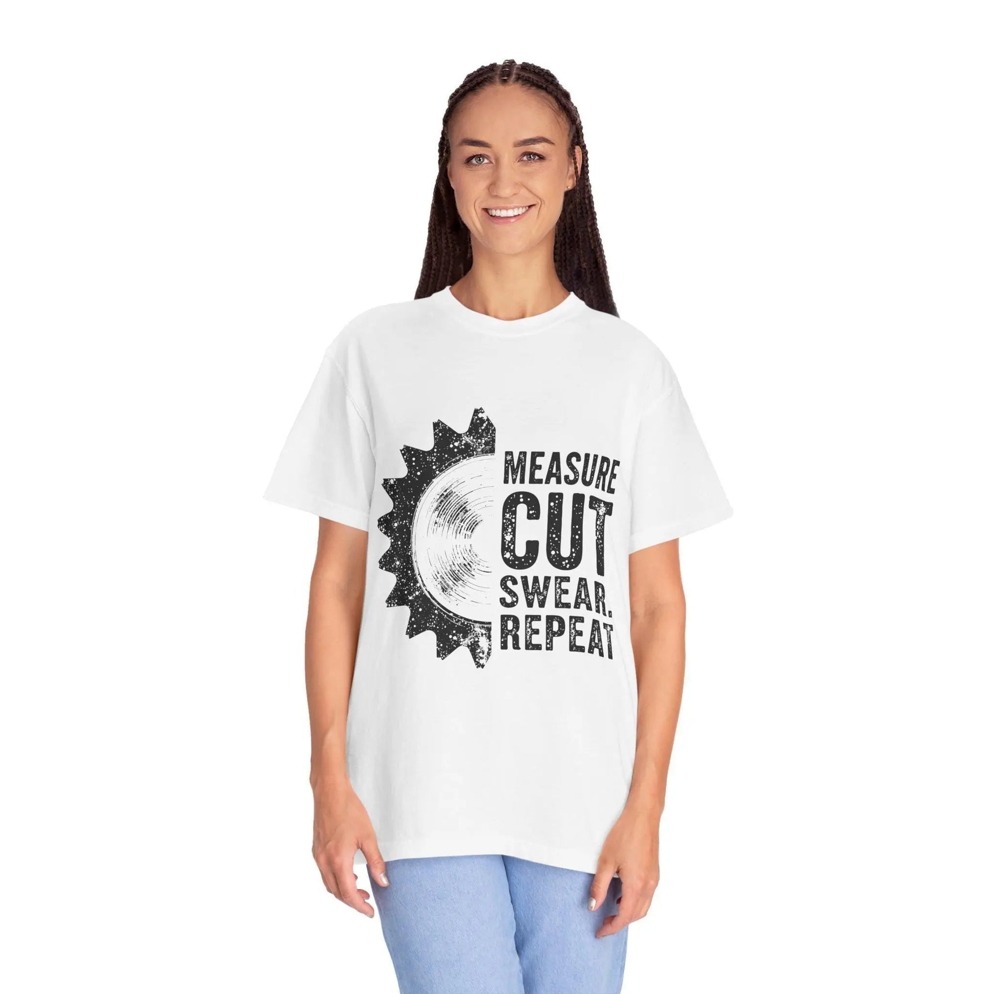 Measure Cut Swear Repeat Woodworking T-Shirt - Carpenter Work Shirt Gift for Dad & Grandpa, Unisex Garment-Dyed Tee - Toddcraft