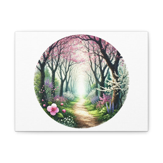 Enchanted Forest Matte Canvas Wall Art, Stretched 1.25" Frame, Sunlit Magical Path with Colorful Flowers, Tranquil Serenity Home Decor - Toddcraft