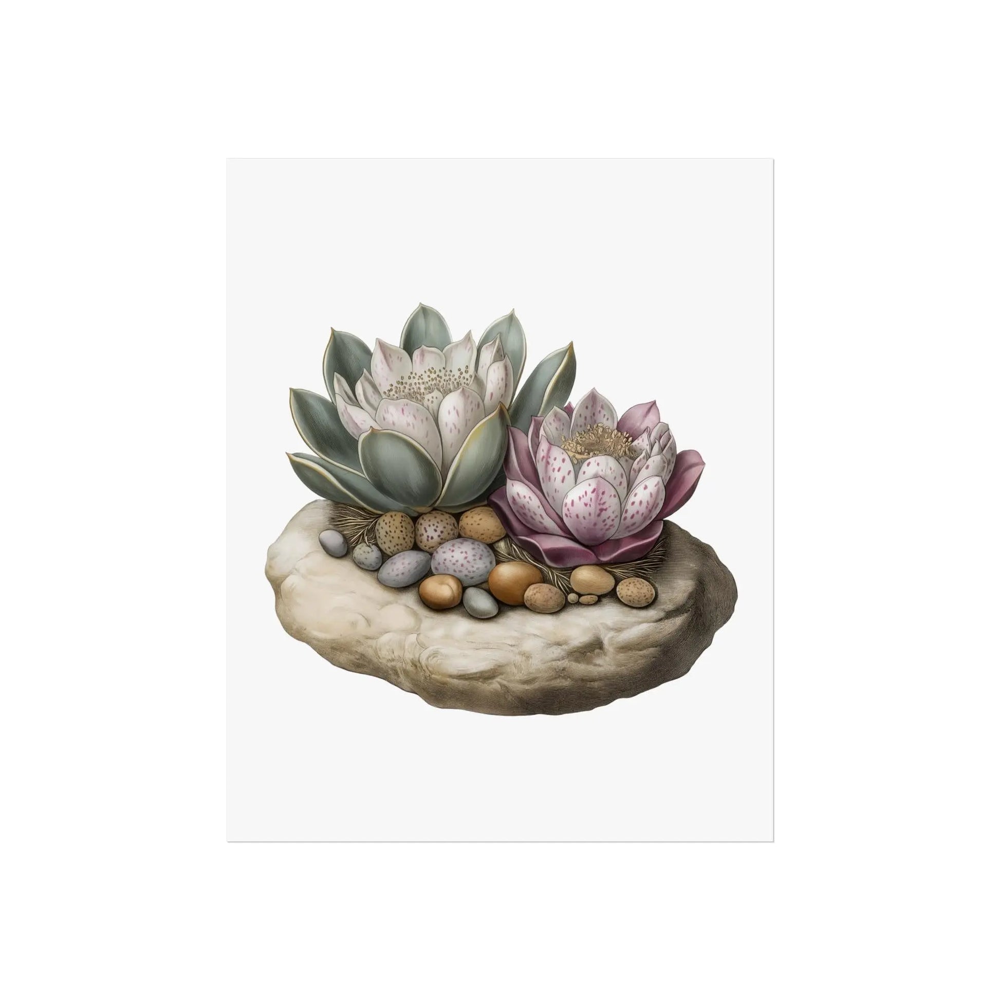Succulent Wall Art  Echeveria Rosette Botanical Print with Pebble Detail, Fine Art Poster for Home Decor - Toddcraft