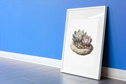 Succulent Wall Art  Echeveria Rosette Botanical Print with Pebble Detail, Fine Art Poster for Home Decor - Toddcraft