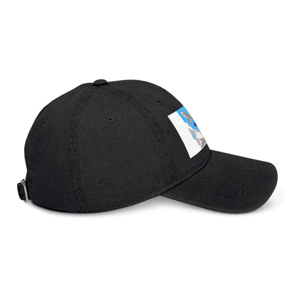 Denim Hat with Embroidered Flying Bats  Open Book Design  Symbol of Rebirth  Death, Gothic Vintage Style Cap - Toddcraft