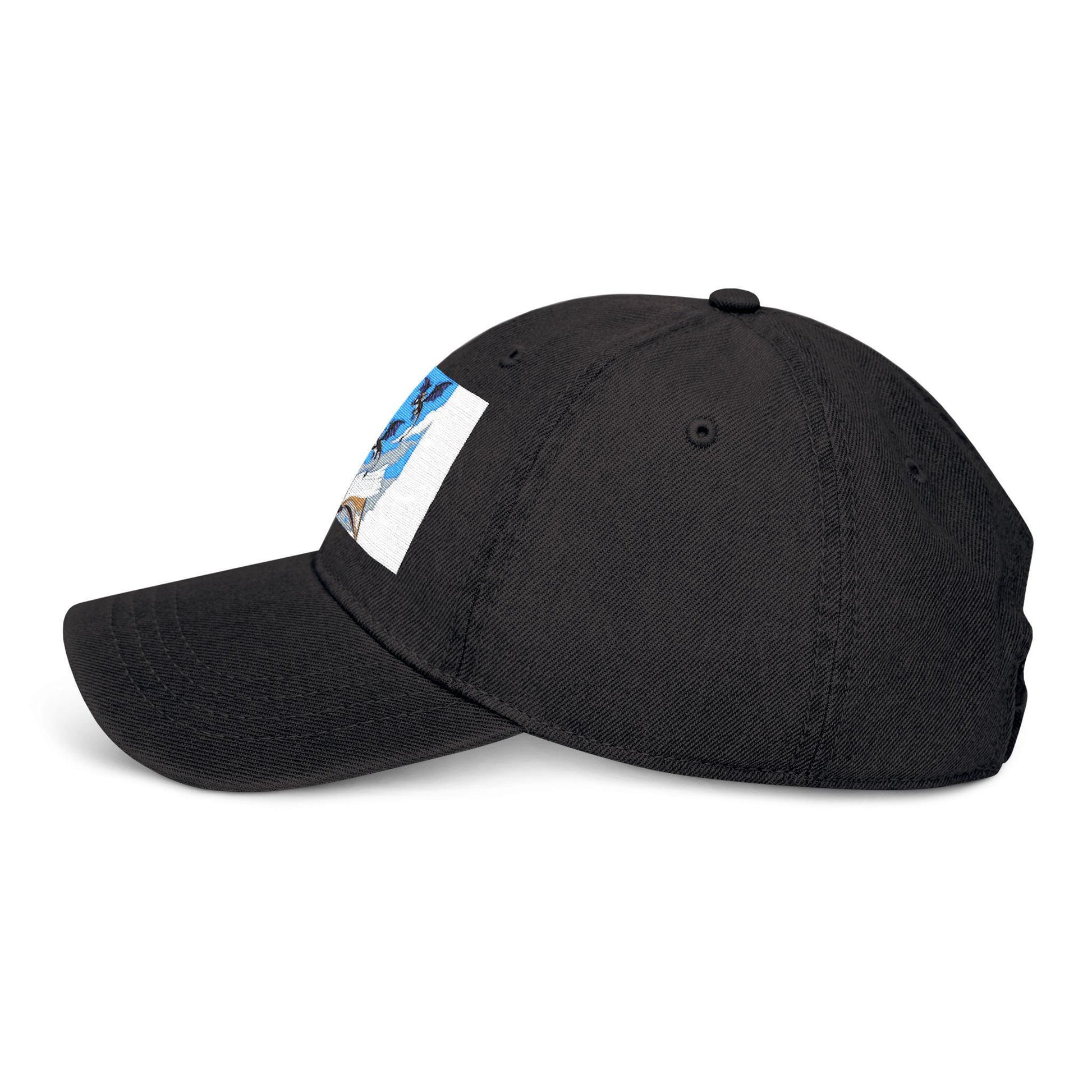 Denim Hat with Embroidered Flying Bats  Open Book Design  Symbol of Rebirth  Death, Gothic Vintage Style Cap - Toddcraft