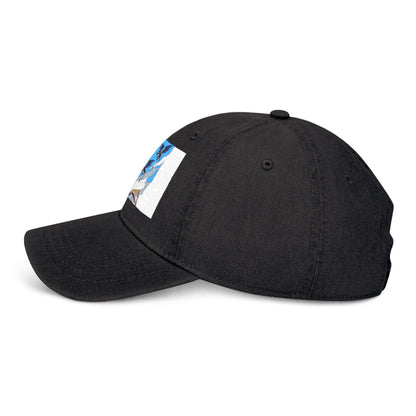 Denim Hat with Embroidered Flying Bats  Open Book Design  Symbol of Rebirth  Death, Gothic Vintage Style Cap - Toddcraft
