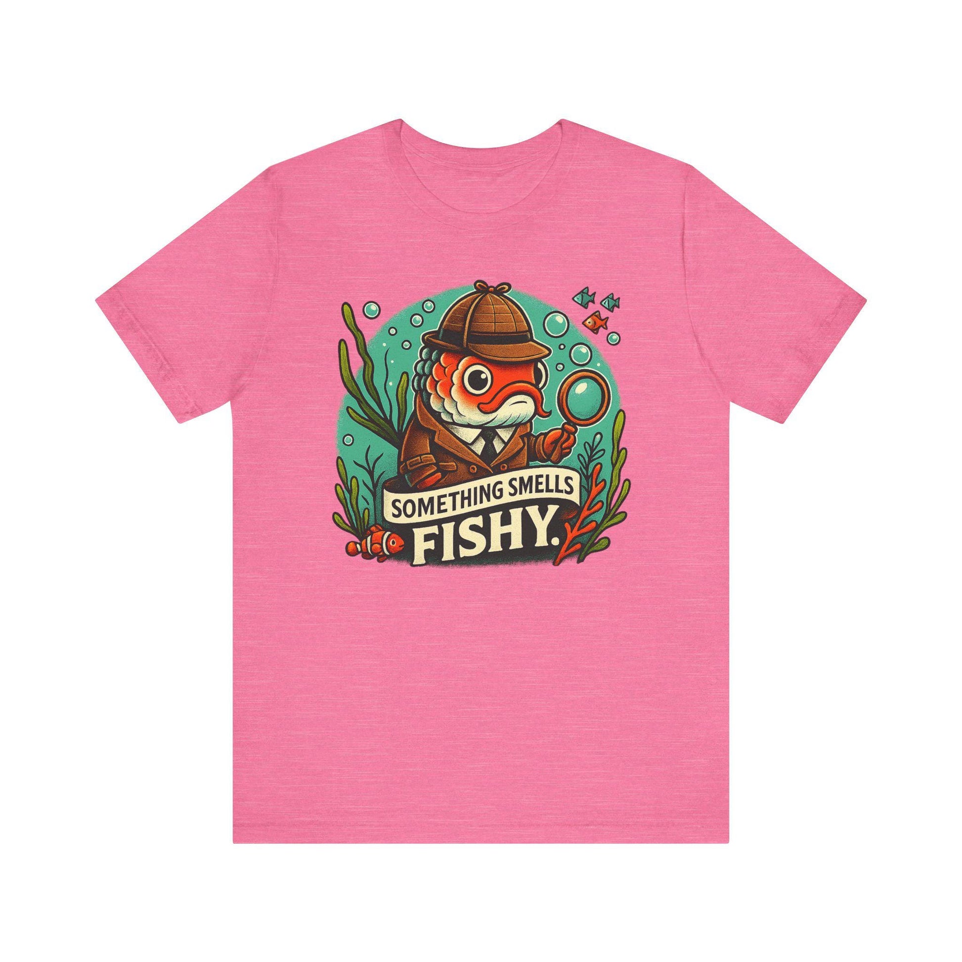Something smells fishy Unisex Jersey Short Sleeve Tee Fish dressed up as a detective with a magnifying glass underwater fish swimming by. - Toddcraft