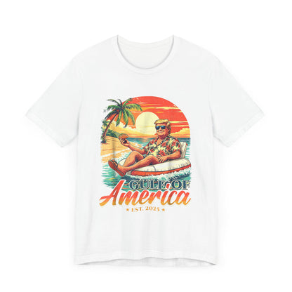 President Trump Gulf of America T-Shirt Unisex Jersey Tee Sunset Palm Tree Sunglasses Innertube Short Sleeve - Toddcraft