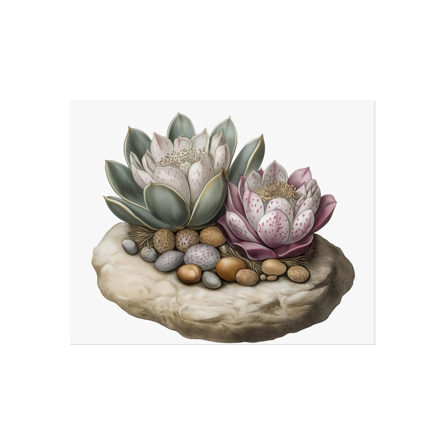 Succulent Wall Art  Echeveria Rosette Botanical Print with Pebble Detail, Fine Art Poster for Home Decor - Toddcraft