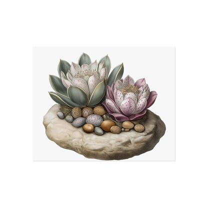 Succulent Wall Art  Echeveria Rosette Botanical Print with Pebble Detail, Fine Art Poster for Home Decor - Toddcraft