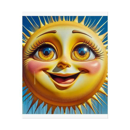 Happy Sun Rolled Poster - Bright Yellow Smiling Sun with Colorful Eyes Wall Art for Kids Room Decor, Cheerful Nursery Print - Toddcraft