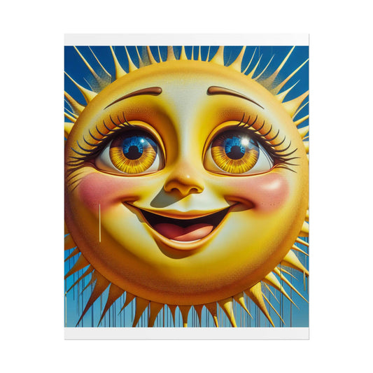 Happy Sun Rolled Poster - Bright Yellow Smiling Sun with Colorful Eyes Wall Art for Kids Room Decor, Cheerful Nursery Print - Toddcraft