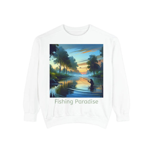 Fishing Paradise Unisex Garment-Dyed Sweatshirt  Retro Angler Pullover, Lake Life Fisherman Gift, Outdoors Hoodie Alternative, Nature Love - Toddcraft