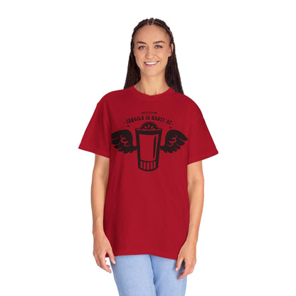Tequila Lover Unisex Garment-Dyed T-Shirt  Funny Drinking Buddy Gift with Lime & Wings Glass Design - Toddcraft