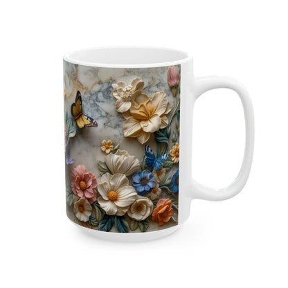 Colorful Floral Ceramic Mug, 11oz & 15oz Coffee Cup, Flower Pattern Tea Mug, Gift for Her, Pretty Kitchen Drinkware, Vibrant Spring Design - Toddcraft