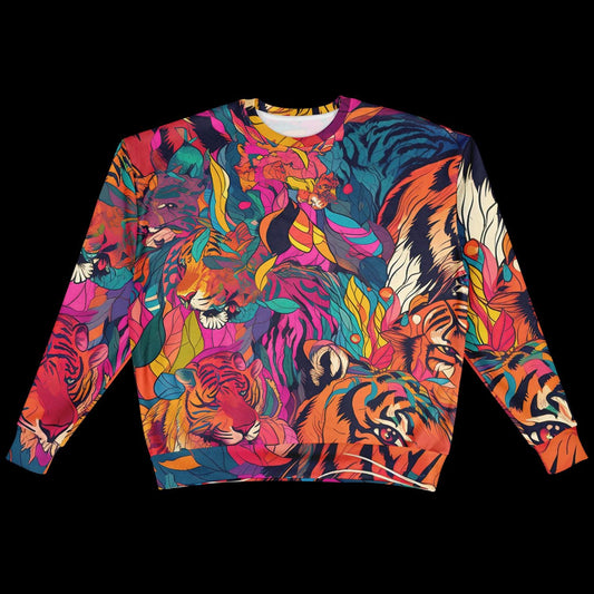 Bengal Tiger Oversized Sweatshirt  Heavyweight AOP Subliminal Tiger Graphic Hoodie, Cozy Unisex Pullover