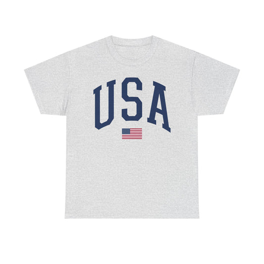 USA Over the American Flag Unisex Heavy Cotton Tee  Patriotic USA Shirt, 4th of July Gift, Independence Day T-Shirt, American Pride Tee