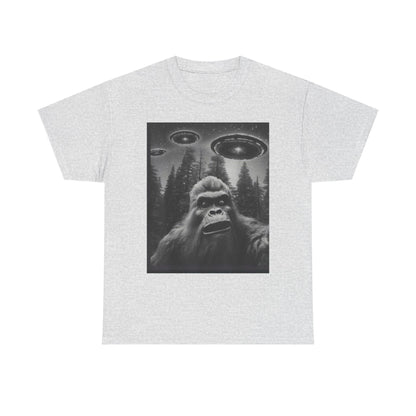 Bigfoot and UFO Graphic Tee Unisex Heavy Cotton Conspiracy Shirt for True Believers Paranormal T-Shirt
