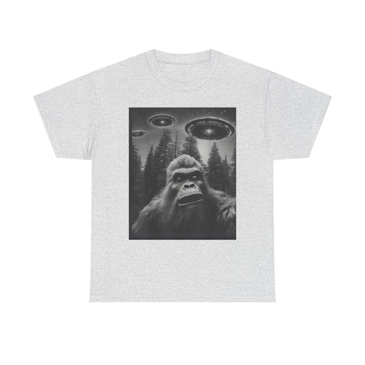 Bigfoot and UFO Graphic Tee Unisex Heavy Cotton Conspiracy Shirt for True Believers Paranormal T-Shirt