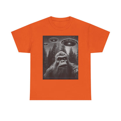 Bigfoot and UFO Graphic Tee Unisex Heavy Cotton Conspiracy Shirt for True Believers Paranormal T-Shirt