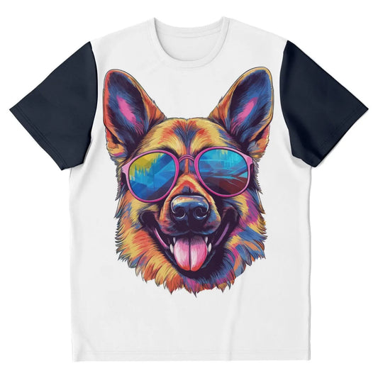 Cool German Shepherd in Sunglasses  Colorful   Vibrant Graphic T-Shirt for Sublimation - Toddcraft