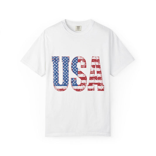 USA Patriotic Tee Unisex Garment-Dyed T-Shirt for Family 4th of July, Memorial Day, Independence Day Group Shirt