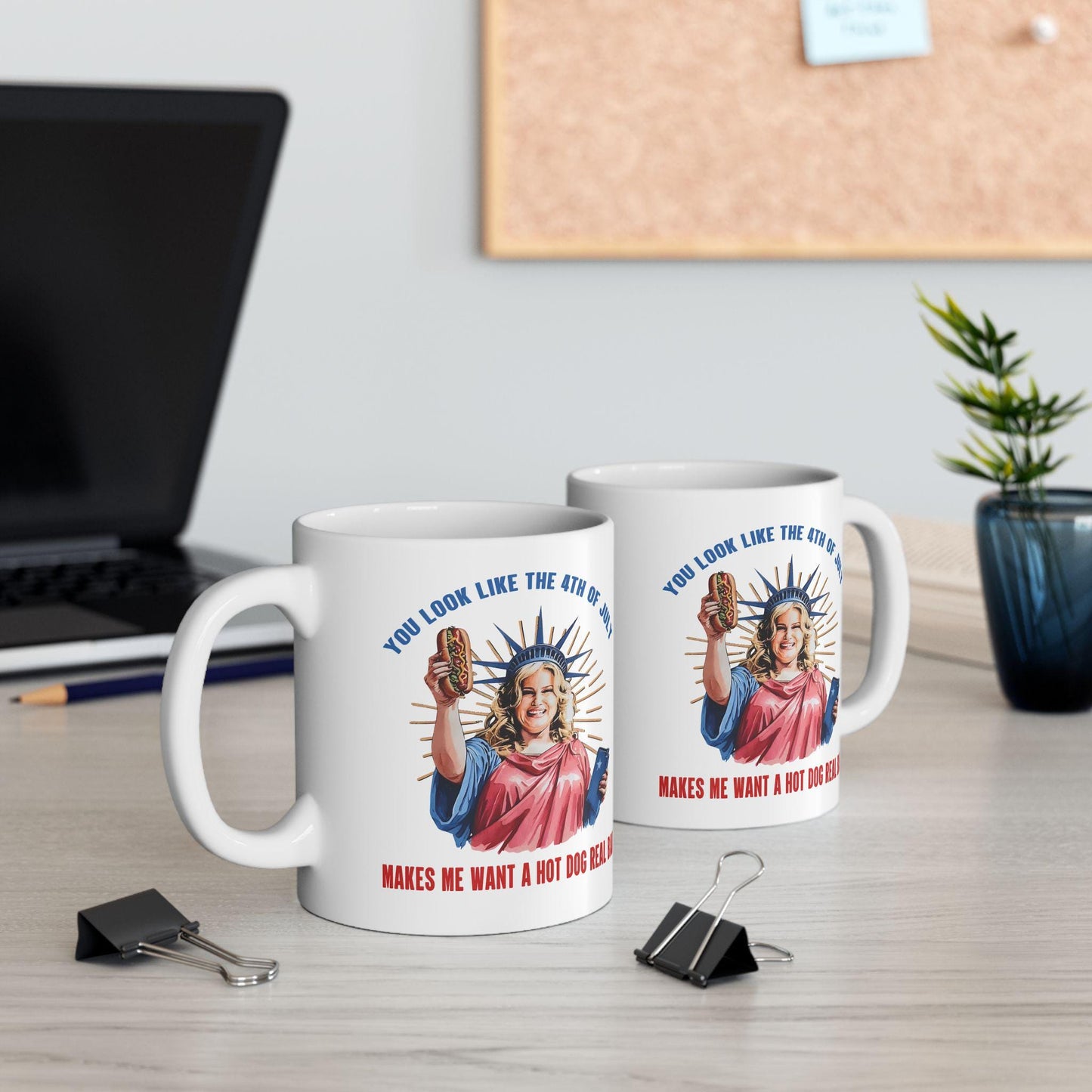 4th of July Ceramic Mug 11oz & 15oz Patriotic Independence Day Coffee Cup Makes Me Want a Hotdog