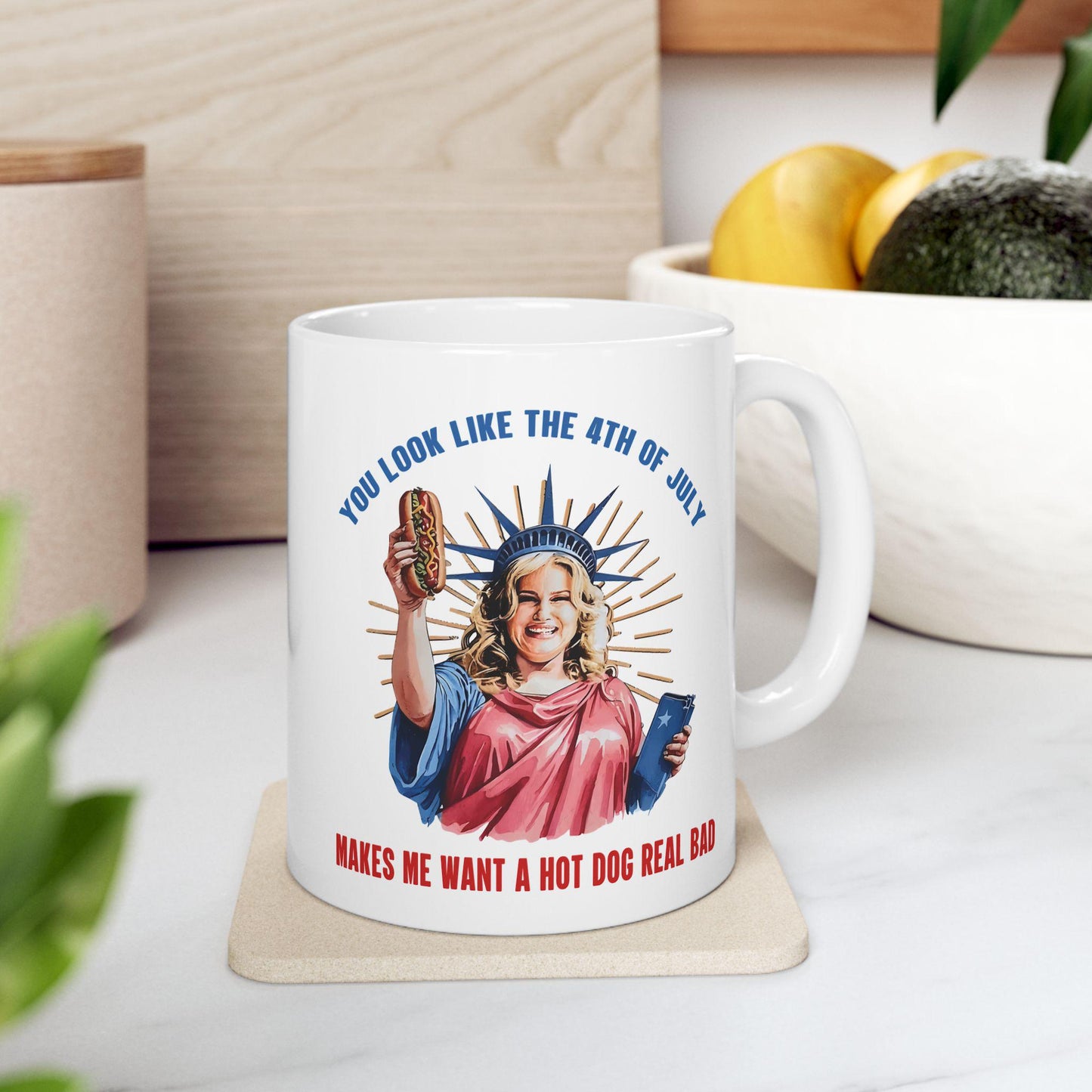 4th of July Ceramic Mug 11oz & 15oz Patriotic Independence Day Coffee Cup Makes Me Want a Hotdog