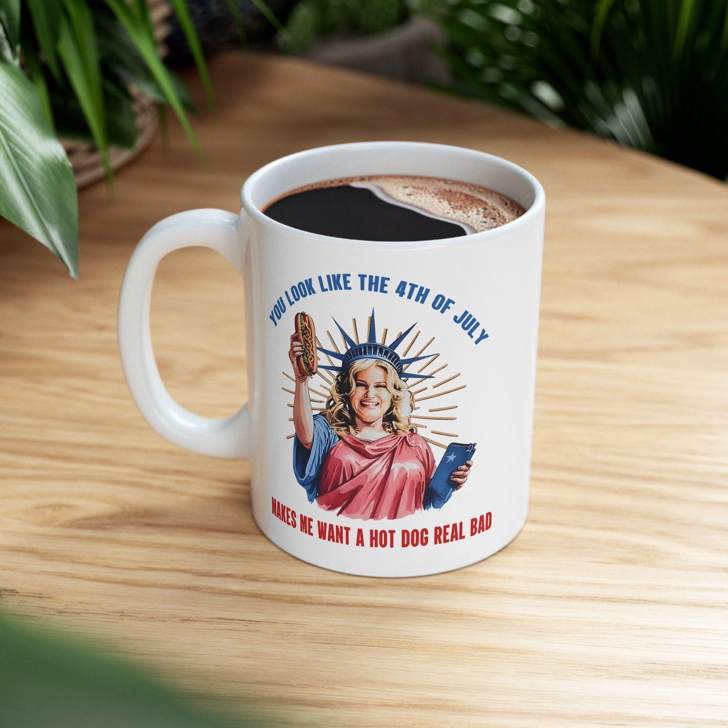 4th of July Ceramic Mug 11oz & 15oz Patriotic Independence Day Coffee Cup Makes Me Want a Hotdog