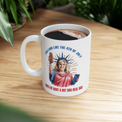 4th of July Ceramic Mug 11oz & 15oz Patriotic Independence Day Coffee Cup Makes Me Want a Hotdog