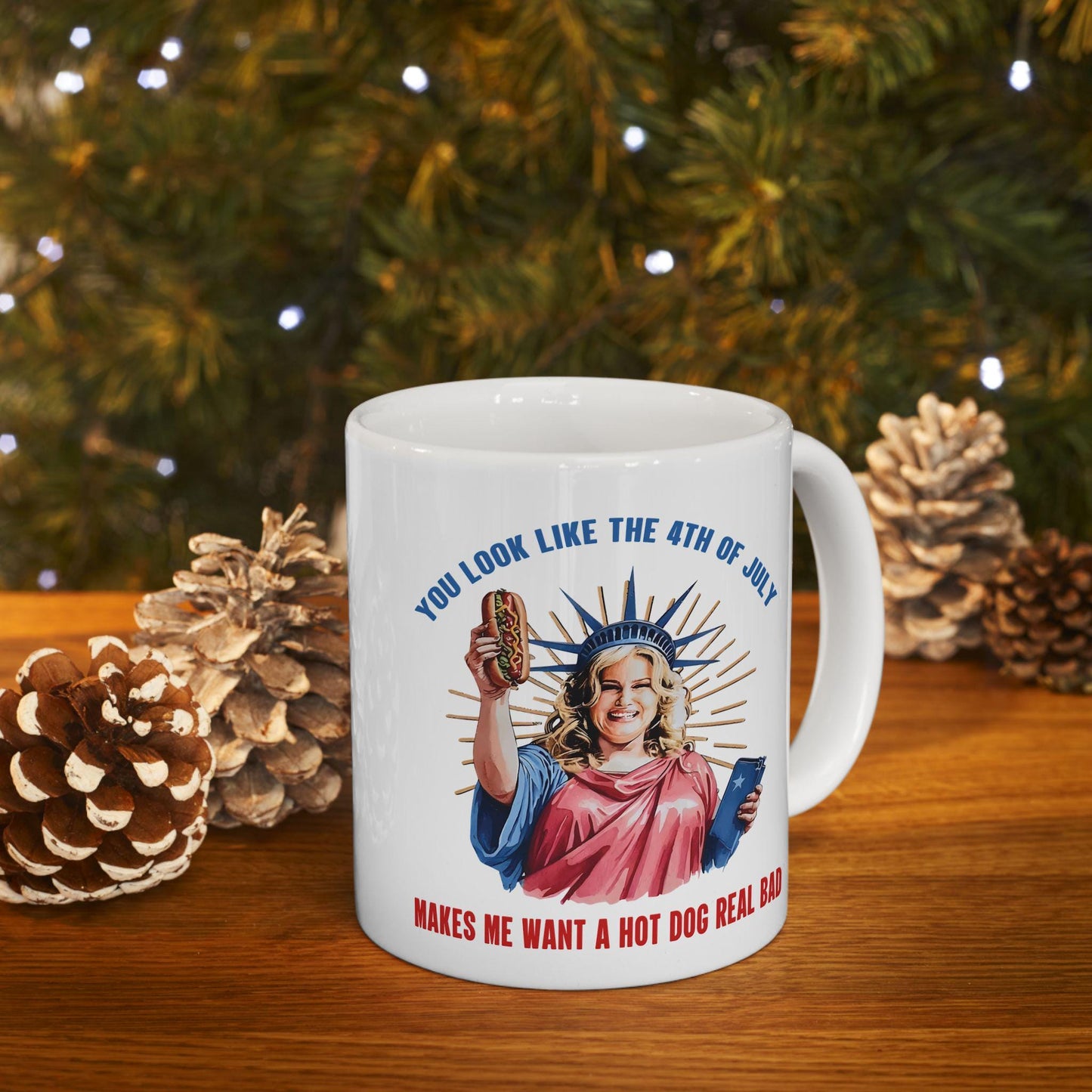 4th of July Ceramic Mug 11oz & 15oz Patriotic Independence Day Coffee Cup Makes Me Want a Hotdog