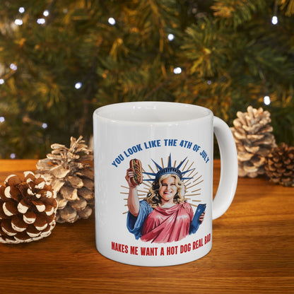 4th of July Ceramic Mug 11oz & 15oz Patriotic Independence Day Coffee Cup Makes Me Want a Hotdog