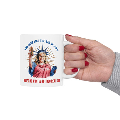 4th of July Ceramic Mug 11oz & 15oz Patriotic Independence Day Coffee Cup Makes Me Want a Hotdog