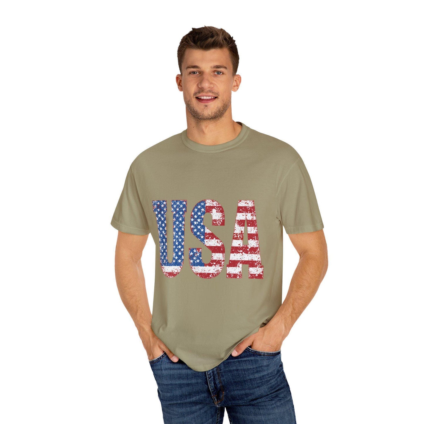 USA Patriotic Tee Unisex Garment-Dyed T-Shirt for Family 4th of July, Memorial Day, Independence Day Group Shirt