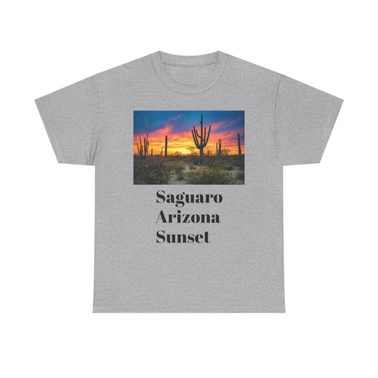 Saguaro Arizona Desert Tee Unisex Heavy Cotton Shirt Sunset Desert Landscape Graphic Top