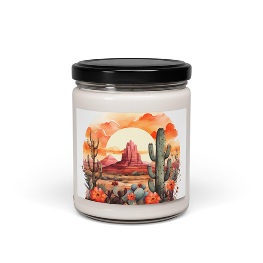 Scented Soy Candle 9oz - Flowery Desert Landscape & Blooming Cactus Aroma, Natural Handmade Home Decor Gift