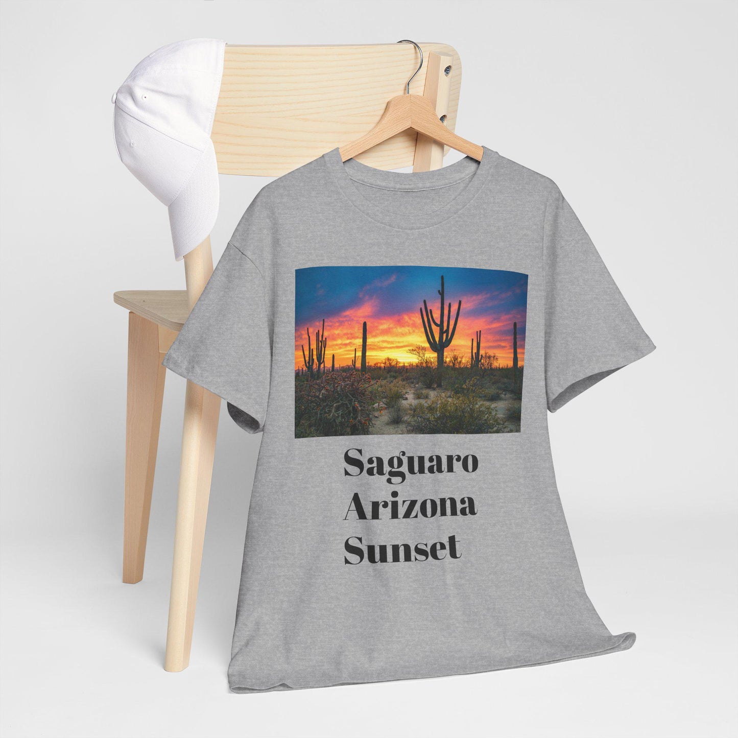 Saguaro Arizona Desert Tee Unisex Heavy Cotton Shirt with Desert Sunset Hues & Landscape Dreaming Design