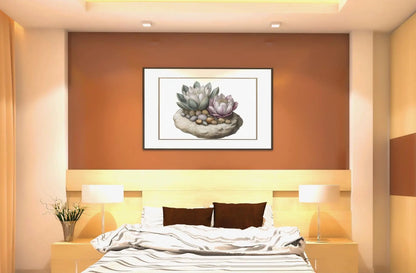 Succulent Wall Art  Echeveria Rosette Botanical Print with Pebble Detail, Fine Art Poster for Home Decor - Toddcraft